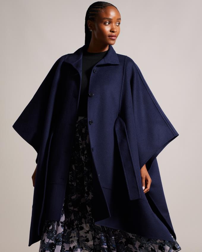 Manteau Ted Baker Midi Belted Blanket Bleu Foncé Femme | RJE-66121571